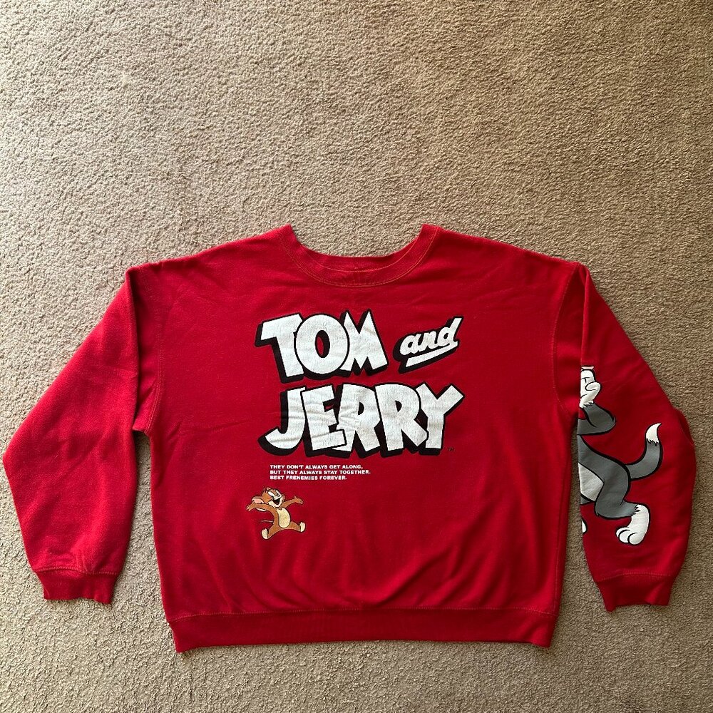 Tom & Jerry Sweater Womens 3XL 21 Crewneck Pullover Long Sleeve Red